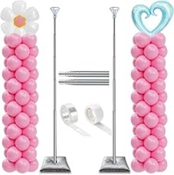 DECOJOY Balloon Column Stand Set of 2, Adjustable 7 Feet Ballon Arch Stands with Bases for Floor, Tall Baloon Tower Pillar Assembly Kit for Halloween, Birthday, Party Decorations
