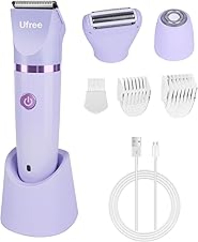 Ufree Bikini Trimmer Electric Razors for Women, Rechargeable Pubic Body Hair Trimmer Electric Shaver for Legs Body Hair, Bikini Shaver IPX7 Waterproof, Gifts for Women, Purple