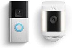 Ring Battery Doorbell Plus with Ring Spotlight Cam Plus (White)
