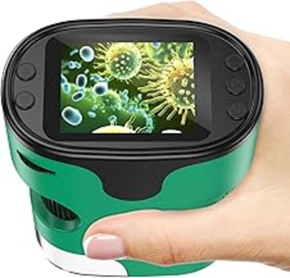 1000X Handheld Microscope for Kids 4K 2.0" Screen Rechargeable Mini Pocket Digital Microscopes w/Slides Kit Portable Edu Gift Age 4-6 8-12 Children Students (Green)