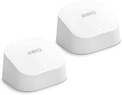 Amazon eero 6 mesh wifi system - Supports internet plans up to 500 Mbps, Coverage up to 3,000 sq. ft., Connect 75+ devices, 2-pack (1 router + 1 extender)