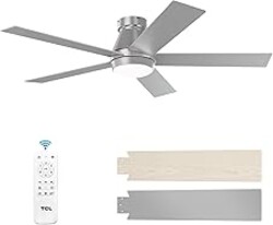 TCL 52" Ceiling Fan with Lights, Silver Flush Mount, 5 Blade Low Profile, 6 Speeds DC Reversible, Dimmable, Modern for Bedroom, Living Room and Garage