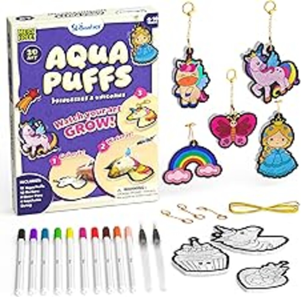 Skillmatics Aqua Puffs - 3D Art Kit, Princesses & Unicorns, Mess-Free Paint by Number Craft, DIY Color & Inflate Activity, Creative Gift for Girls & Boys Ages 4, 5, 6, 7, 8, 9, 10