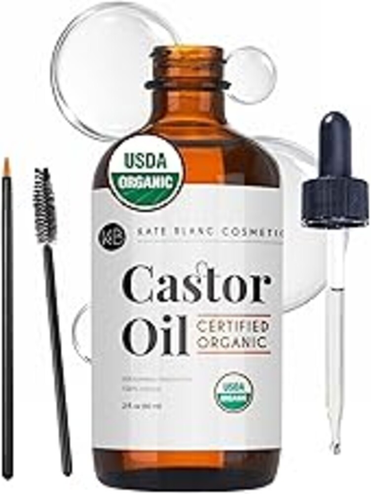 Kate Blanc Cosmetics Castor Oil Organic for Hair, Lashes, Face, Skin (2oz), 100% Pure, Cold Pressed, Hexane Free Hair Oil. Lash Serum for Thicker-Looking Eyelashes & Eyebrows