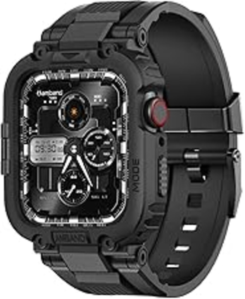 amBand Bands Compatible with Apple Watch 9/8/7/6/5/4 & SE 3/2/1 45mm/44mm Case for Men, M1 Sport Series Rugged Case Protective Cover for iWatch SE3/SE2/6/SE/5/4/3 42/44/45mm Men Black