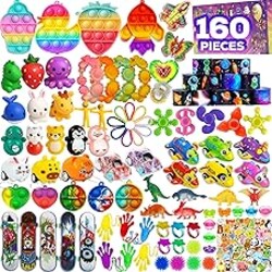 160 Pcs Fidget Toys Party Favors Pack, Randomly Selected Pop Sensory Set Gifts Stickers for Kids Adults Boy Girl Stocking Stuffers Autistic Bulk Goodie Bag Filler Treasure Box Classroom Prizes School