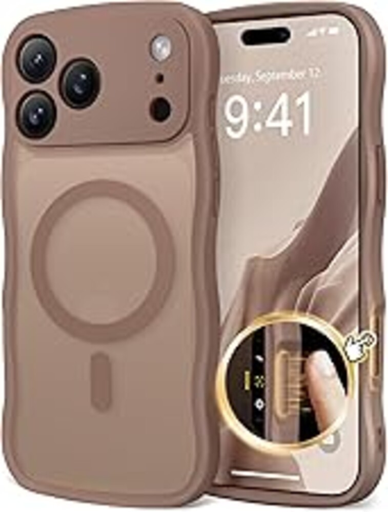 CAPRARO Magnetic for iPhone 17 Pro Max Case for Women Girls, Upgraded [Full Camera Protection] [Compatible with MagSafe] Cute Wave Translucent Matte Phone Case for iPhone 17 Pro Max, Brown