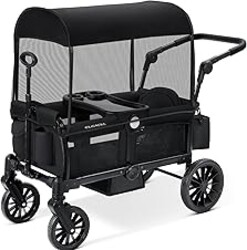 ELEMARA Stroller Wagon, 2 Seat Stroller for 2 Kids, Premium All Terrain Stroller for Kids w/Removable Canopy, Adjustable Push/Pull Handle, Large Storage Bag, Black