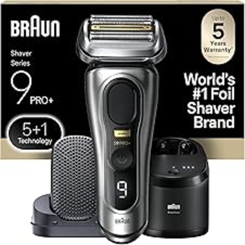 Braun Series 9 PRO+ Electric Razor for Men, 5 Pro Shaving Elements and Shave-Preparing ProComfort Head for Closeness & Skin Comfort, 6in1 SmartCare Center, Wet or Dry Shaver, Charging Stand, 9597cc