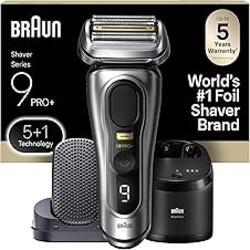 Braun Series 9 PRO+ Electric Razor for Men, 5 Pro Shaving Elements and Shave-Preparing ProComfort Head for Closeness & Skin Comfort, 6in1 SmartCare Center, Wet or Dry Shaver, Charging Stand, 9597cc