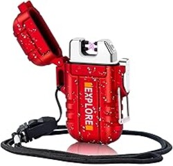 LcFun Arc Lighter Waterproof Windproof Rechargeable USB Plasma Flameless Electric Lighters with Lanyard Sports Fan Lighters for Survival, Tactical, EDC Gear, Camping (Red)