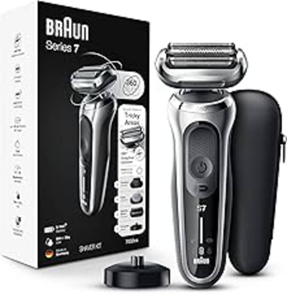 Braun Series 7 7032cs Flex Electric Razor for Men, Wet & Dry, Electric Razor, Rechargeable, Cordless Foil Shaver with Beard Trimmer and Charging Stand, Silver