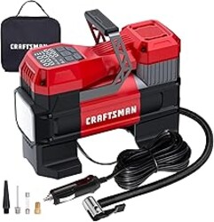 CRAFTSMAN 12V Tire Inflator Portable Air Compressor, Up to 150 PSI with Digital Gauge & Auto Shut-Off, LED Light, 12V DC Car Plug Compact Air Pump for Car Tires, Bikes & Sports
