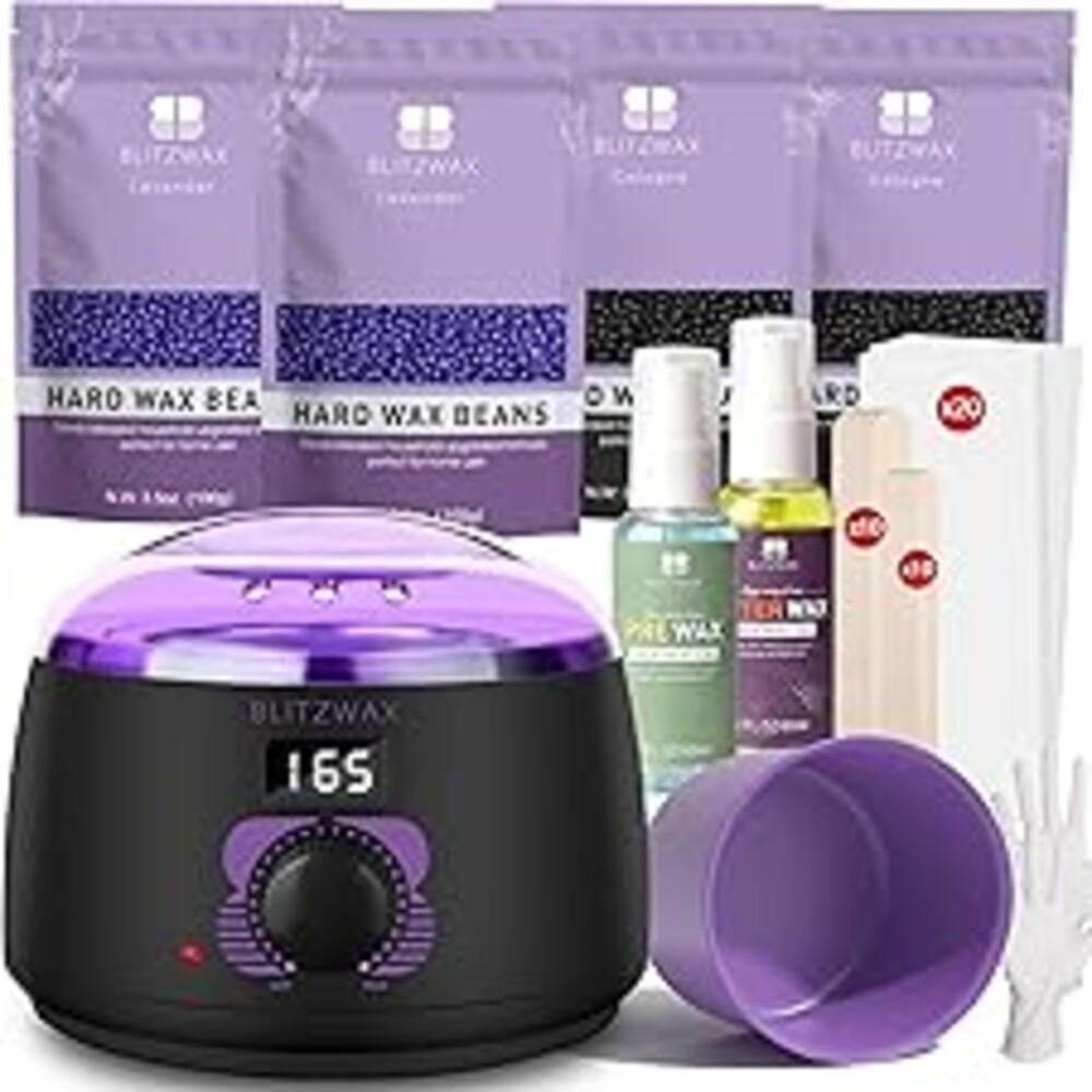 BLITZWAX Brazilian and Bikini Waxing Kit for Women, Hard Wax Warmer for Face, Legs and Body, At Home Hair Removal Kit, Beginner Friendly, Digital Fast Heating, 51 Wax Items