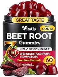 VitaUp Beet Root Gummies – Beetroot Supplement with CoQ10, Grape Seed, Vitamin C, B12 & B3 – Nitric Oxide Gummies for Circulation Support – Beet Supplement for Energy & Immune Support – 60 Beets Chews