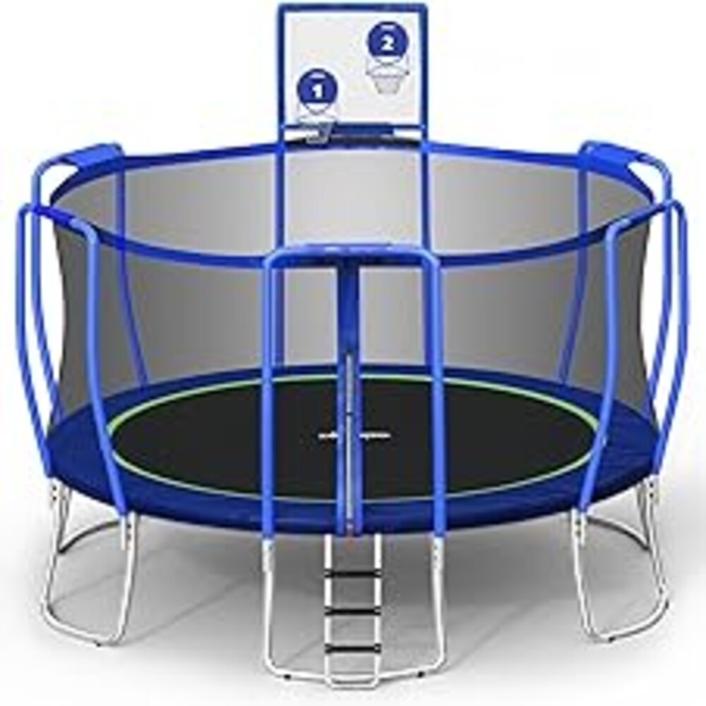 Zupapa 1800LBS Capacity No-Gap Design 16 15 14 12 10FT Trampoline with Safety Enclosure Net and Non-Slip Ladder 10-Year Quality Assurance Perfect for Kids Family Outdoor Backyard Fun