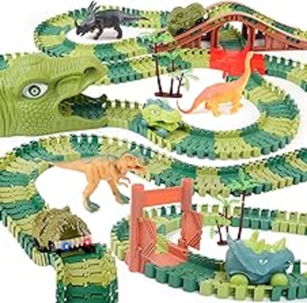 GIAT Dinosaur Track Toys - Best Birthday Gifts for 3 4 5 6 7 Year Old Boys Girls, Dinosaur Race Car Track with Light & Sound, Create A Dinosaur World Road Race
