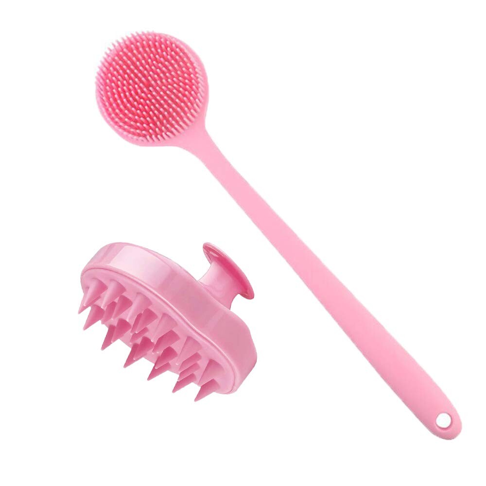 Silicone Body Scrubber & Scalp Massager, Long Handle Shower Brush, Exfoliating Scrubber for Men, Women & Kids