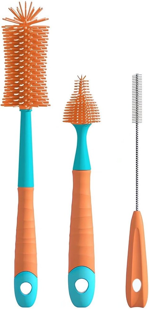 Silicone Baby Bottle Brush Set (3-in-1) - Water Bottle Cleaner with Nipple & Straw Brush - BPA Free, Detachable Head for Glass Cups, Tumblers, and Breast Pump Parts
