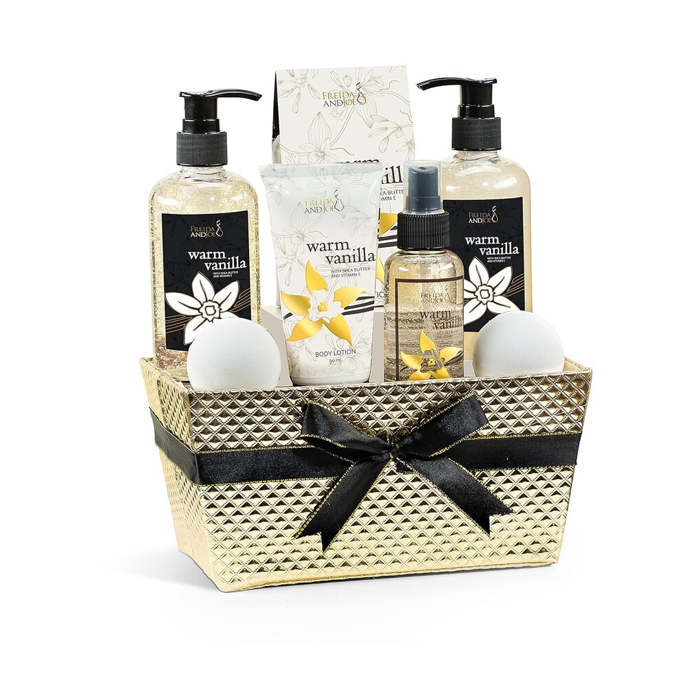 Bath and Body Gift Basket For Women and Men Warm Vanilla Bath & Body Collection Includes Shower Gel, Bubble Bath, Body Lotion, Body Mist & More – Mother's Day Gift for Mom