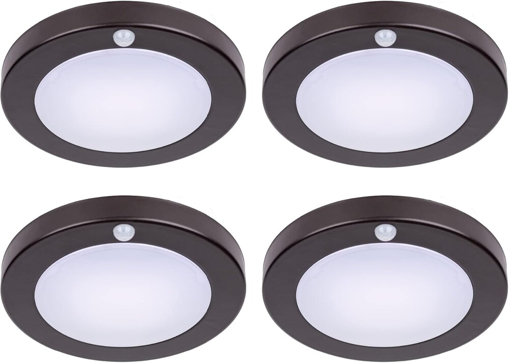LIT-PaTH LED Flush Mount Ceiling Light, Closet Lighting Fixture with Motion Sensor, 10.5W, 700 Lumen, 6.2 Inch, Anti-Rust Galvanized Housing, Bronze Finish 5000K 4-Pack