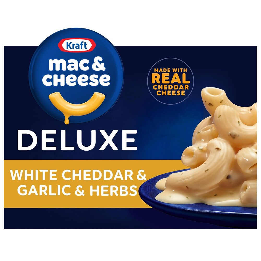 Kraft Deluxe Mac and Cheese, 1 Box, for Easy Dinner or Dinner Sides, White Cheddar and Garlic and Herbs, No Artificial Flavors or Dyes, 11.9 oz