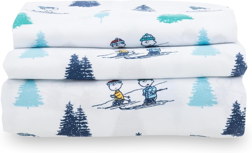 Berkshire Blanket Peanuts® Kids Sheet Set Twin Size - 3 Pieces,Cute Character Snoopy Printed Soft Microfiber Bed Sheets,Snoopy's Winter Wonderland Sheet White-Blue
