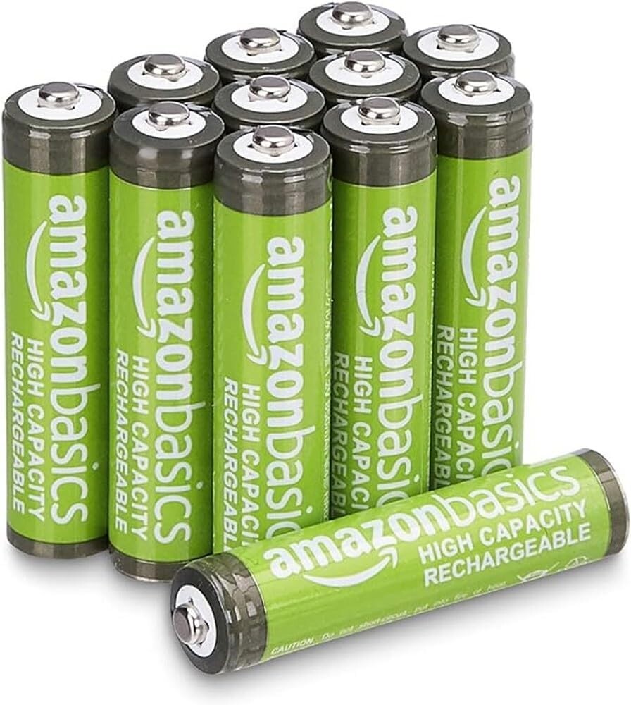 Amazon Basics 12-Pack Rechargeable AAA NiMH High-Capacity Batteries, 850 mAh, 1.2V, Low Self Discharge, Pre-Charged, Recharge up to 500x Times