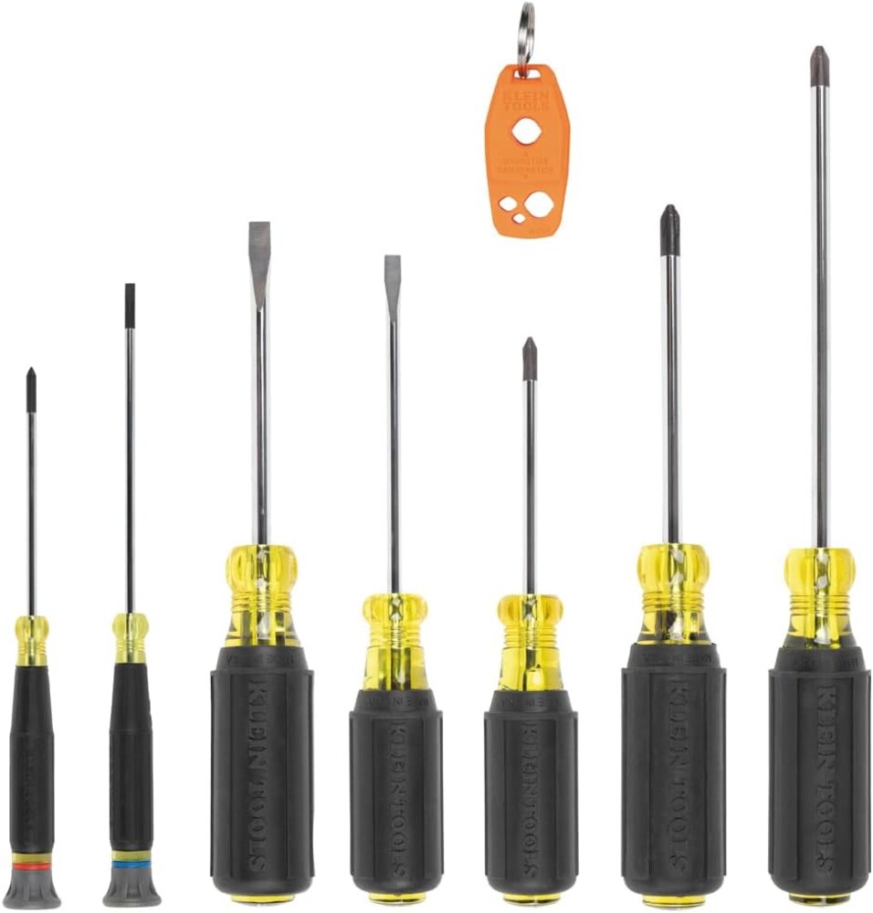 Klein Tools 85808 8-Piece Screwdriver Set, Made in USA, Precision Machined Tips, (4) Phillips, (3) Slotted, Magnetizer / Demagnetize