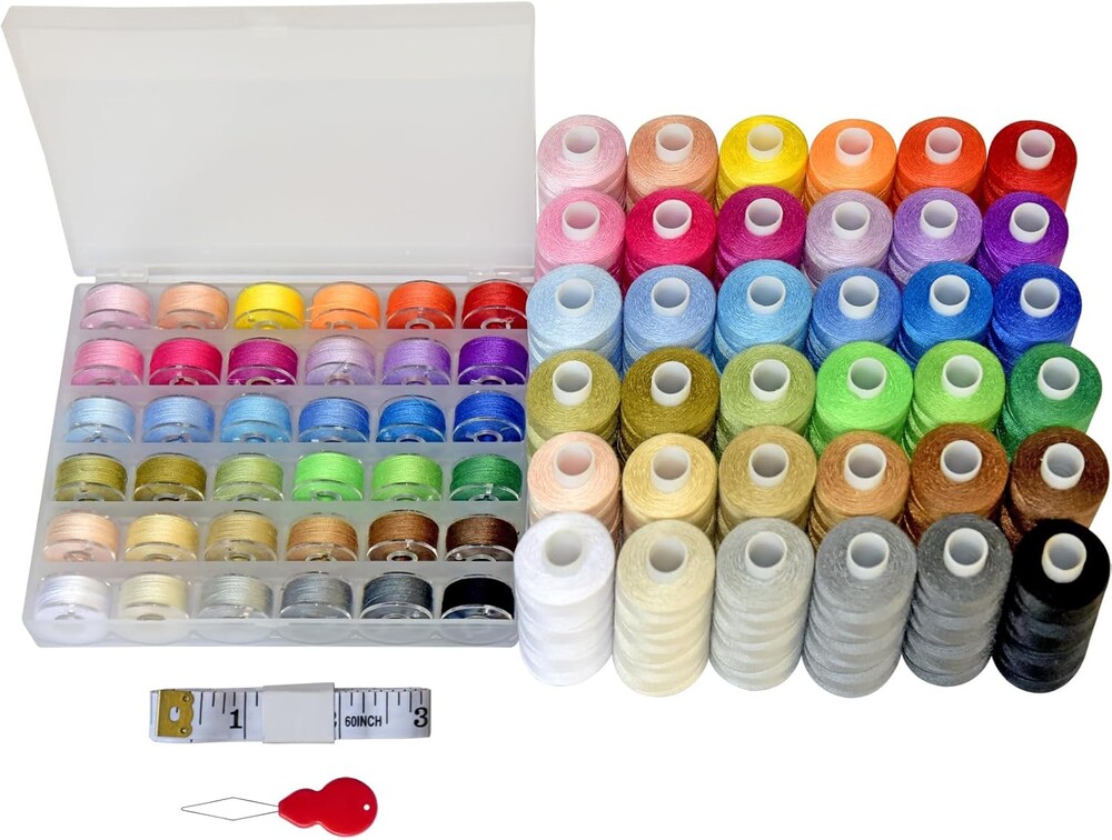 72Pcs 36 Colors Prewound Bobbins and 36 Sewing Thread Spools for Hand & Machine Sewing, Emergency and Travel, DIY and Home, 36 Colors 410 Yards per Polyester Thread Spools