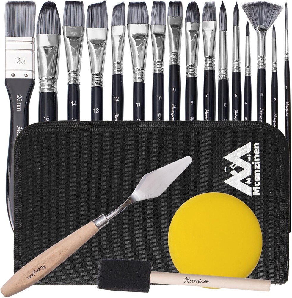 Professional Artist Paint Brush Set 20 Pieces - Premium Birch Wood Handles Oil Watercolor Acrylic Brushes with Palette Knife & Canvas Bag