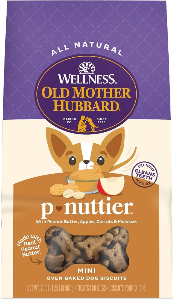 Old Mother Hubbard Wellness P-Nuttier Dog Biscuits, Natural, Training Treats, Peanut Butter Flavor, Mini Size, (20 Ounce Bag)