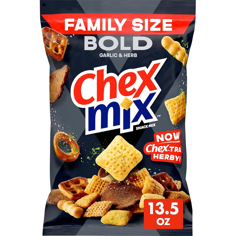 Chex Mix Bold Garlic and Herb Snack Mix, Family Size, Snacks, 13.5 oz