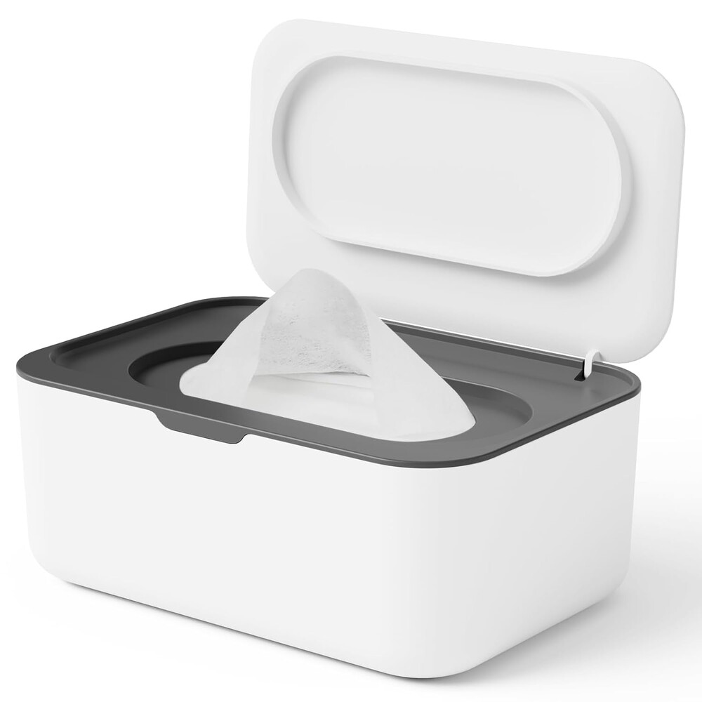 Wipes Dispenser, Wipe Holder for Baby & Adult, Seposeve Refillable Baby Wipe Container, Keeps Wipes Clean. Non-Slip, Easy Pull Wipes Pouch Case, Grey