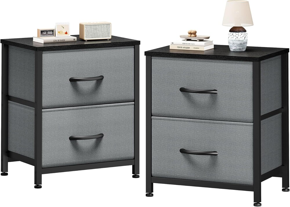 Sweetcrispy Nightstand Set of 2 with 2 Storage Drawers, 20" Height Small Bed Side Furniture End Table, Wooden Top Fabric Cabinet Kids Mini Dresser for Bedroom, Closet, Entryway, College Dorm