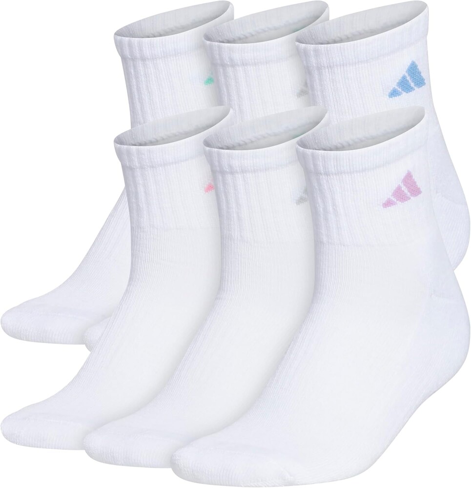 adidas Women's Athletic Cushioned Quarter Ankle Socks (6 Pairs) Durable & Comfortable