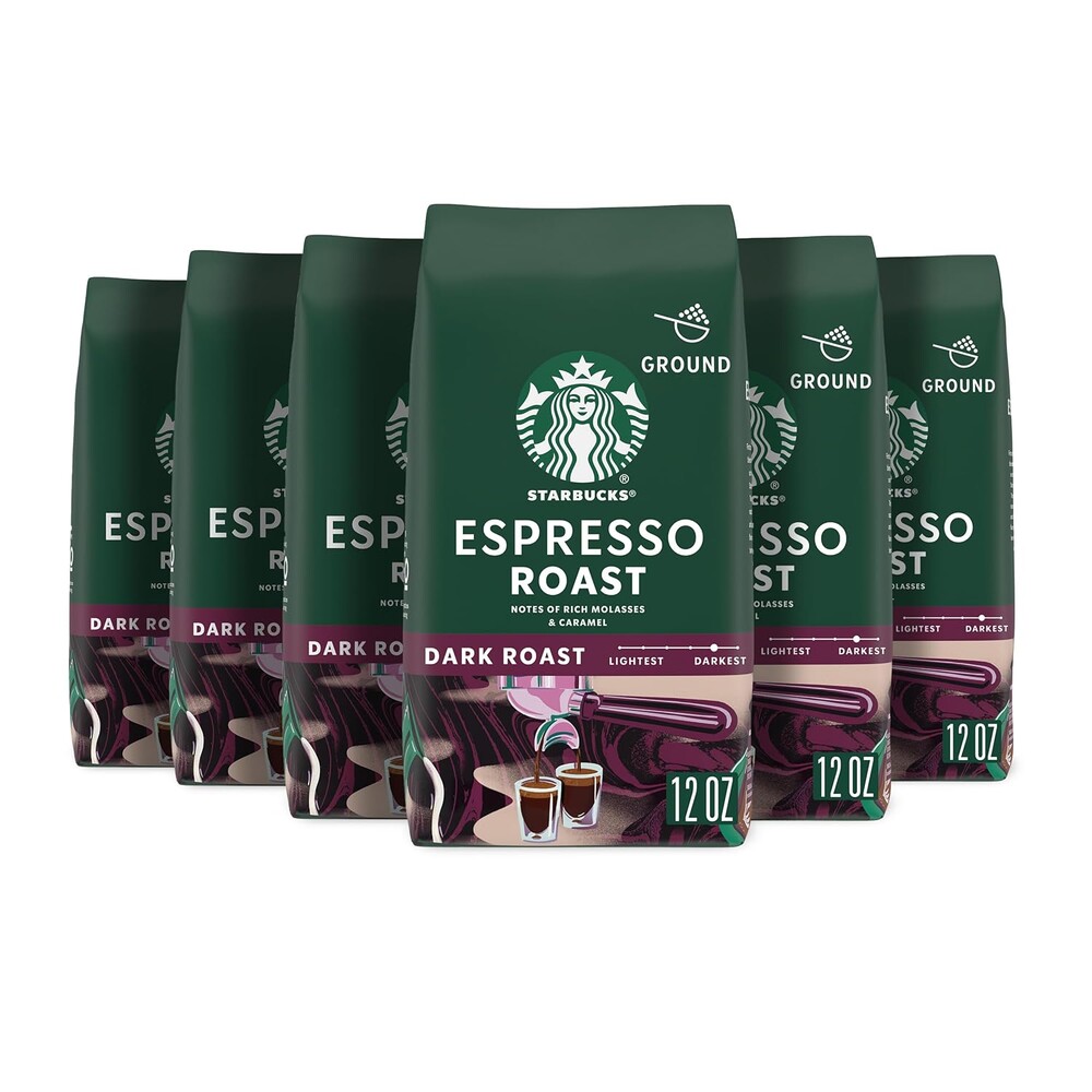 Starbucks Ground Coffee, Dark Roast Hot or Iced Coffee, Espresso Roast, Six 12 oz Bags​