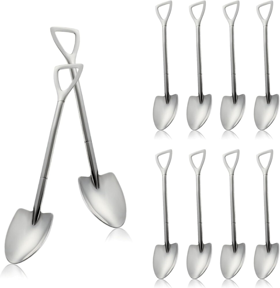 8 Pack 6 Inches Small Shovels Desserts Spoons for Coffee, Espresso, Tea, Party, Kitchen, Gelato, Demitasse, Decorations, Fruit (Stainless Steel, Silver)