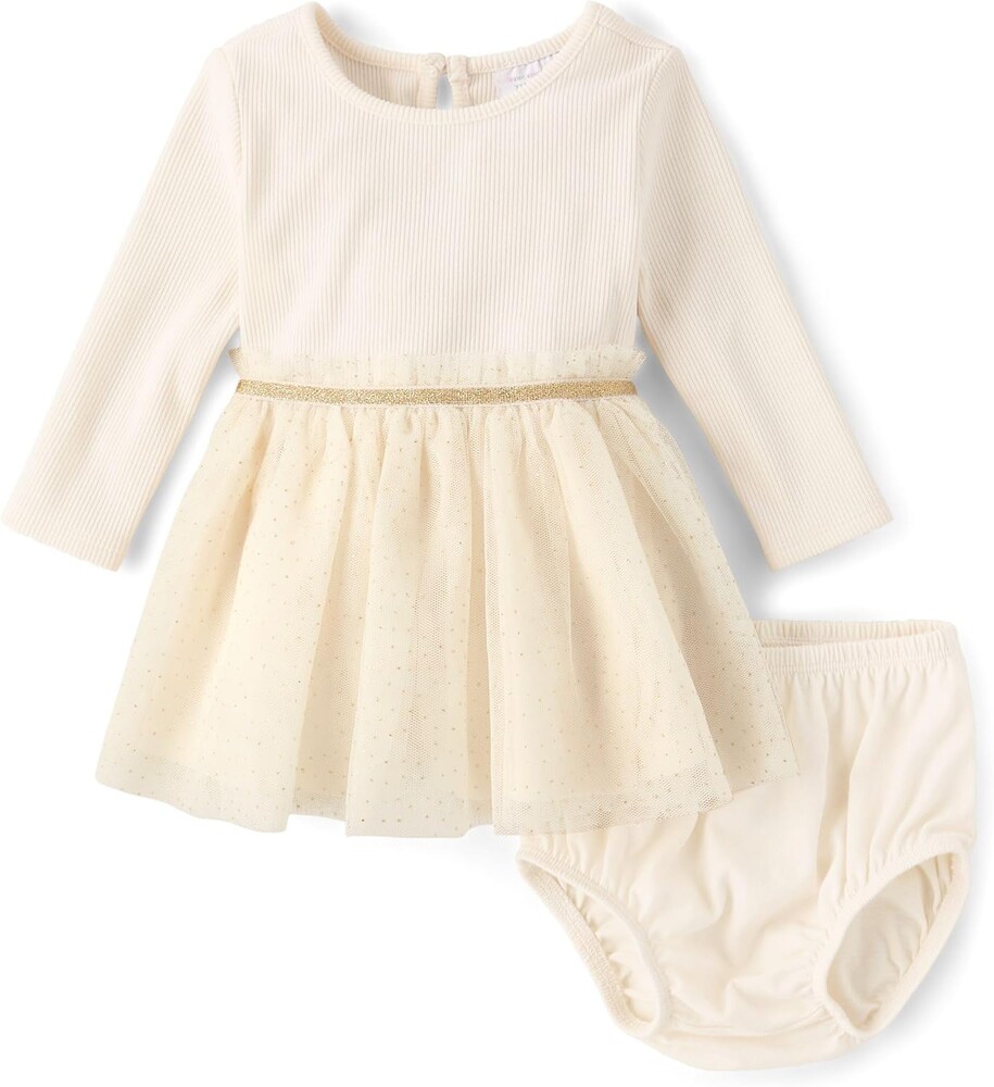 The Children's Place Baby Girls' And Newborn Long Sleeve Dressy Dress and Diaper Cover Set