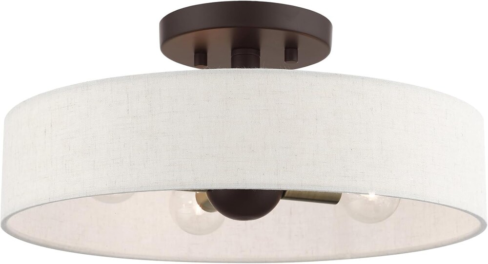 Livex Lighting 46037-07 4 Light Bronze Semi Flush Mount, Bronze w/Antique Brass Accents
