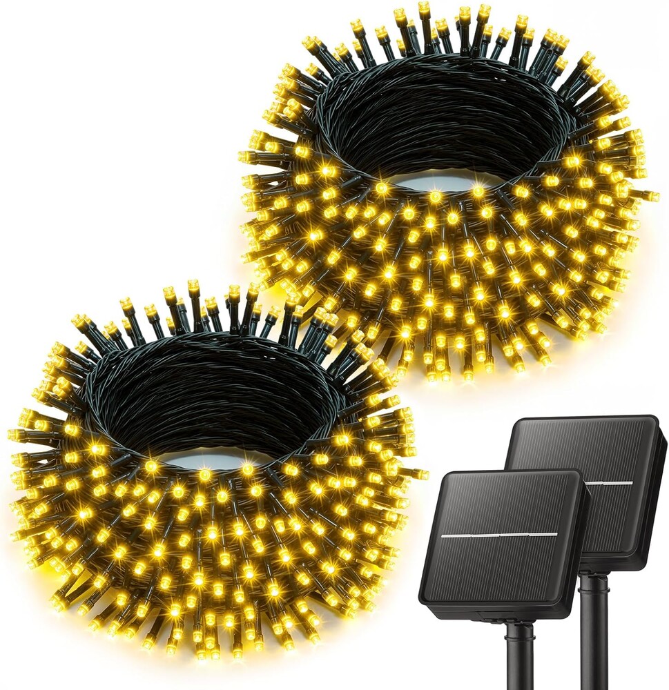 Brightown 2 Pack Solar String Lights Outdoor Waterproof, 80FT 200 LED Solar Powered Christmas Lights with 8 Modes, Auto On/Off, Patio Lights for Outside Tree Garden Balcony Party Decor (Warm White)