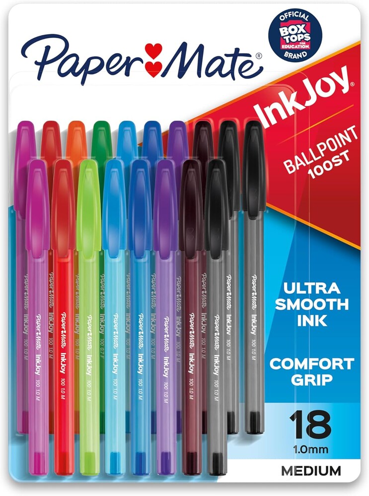 Paper Mate InkJoy 100ST Ballpoint Pens, Medium Point (1.0mm), Assorted, 18 Count