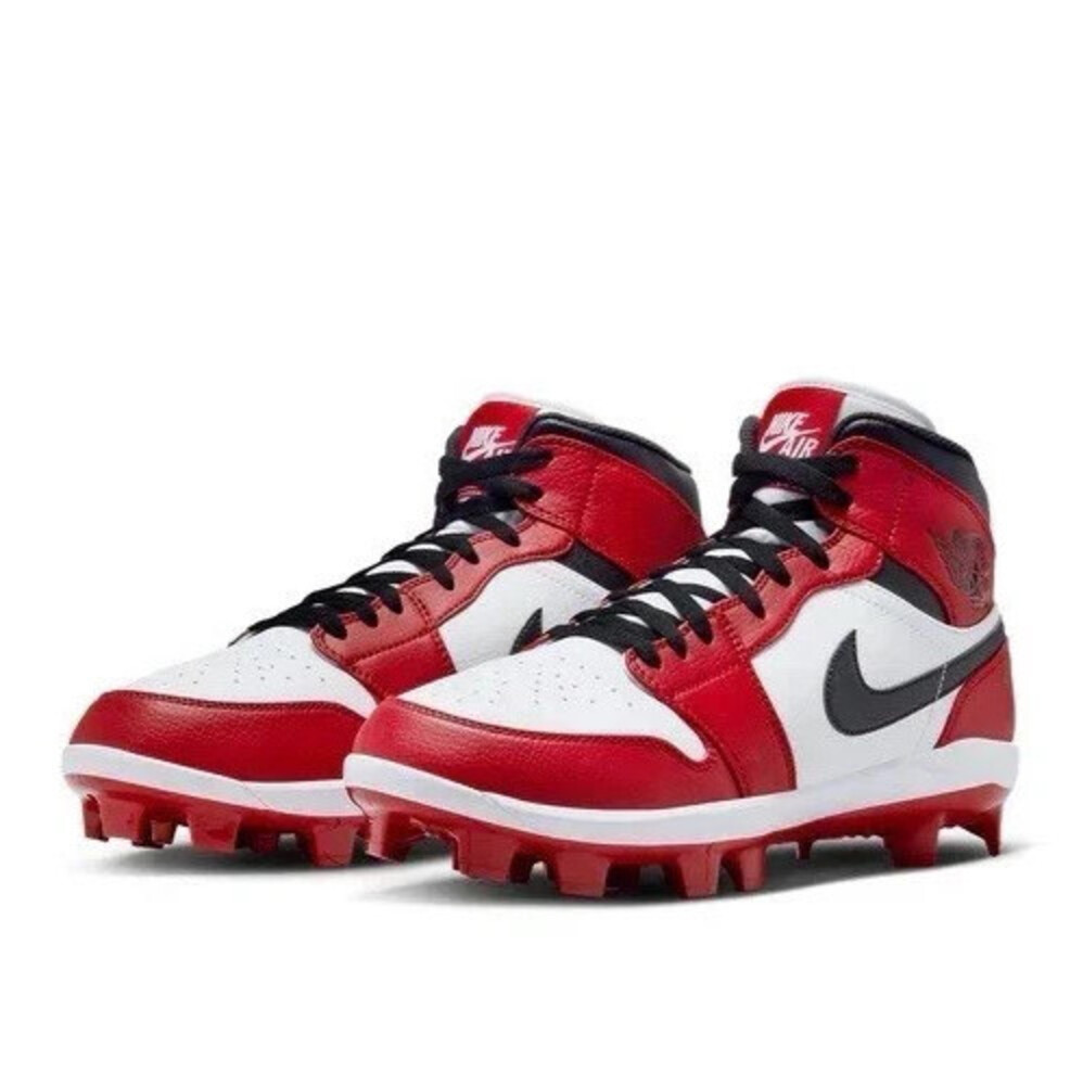 NIKE MEN'S JORDAN 1 RETRO MCS BASEBALL CLEATS GYM RED WHITE BLACK SIZE 10.5 NIB