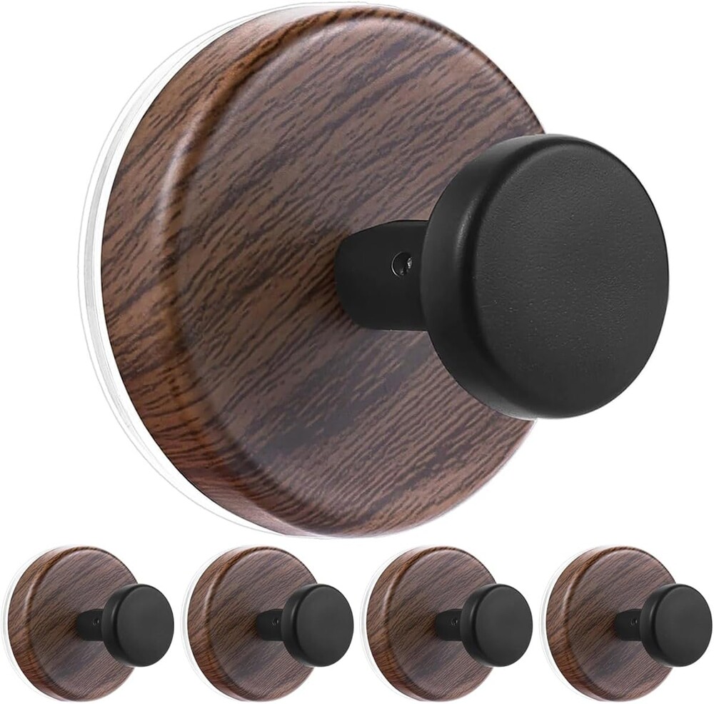Decorative Suction Cup Hooks, Wreath Hanger, Multi-Purpose Wall Mount for Bathroom, Kitchen, Door, Window, Easy Install 5PCS (Wood Grain)