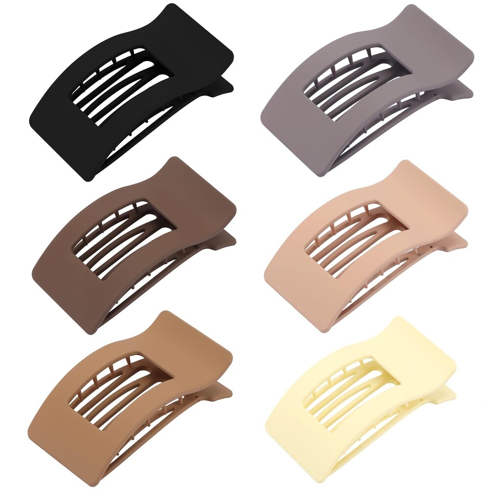 6 Pack Matte Brown Flat Hair Claw Clips for Women, Extra Strong Large Hair Clips, Secure Hold Styling Clips for Thick Hair