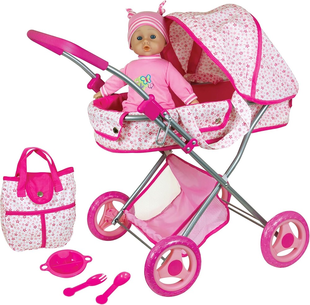 Lissi Deluxe Doll Pram with 13" Baby Doll, Also Includes Diaper Bag & Accessories, Nuturing and Role Play, For Ages 4 and up