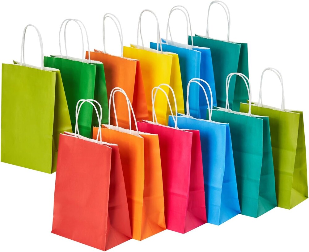 RACETOP 32 Pack Small Paper Gift Bags with Handles, 5.8"×3.2"×8.25" Kraft Paper Party Favor Bags Bulk for Kids Birthday, Baby Shower, Crafts, Wedding, Party Supplies (8 Colors)