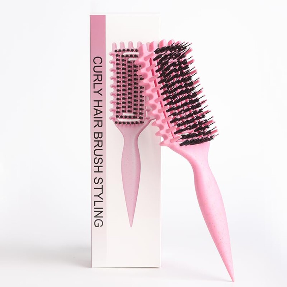 Curl Defining Brush for Curly Hair, Flexi Vented Brush for Faster Drying Hair, Detangling and Shaping to Reduce Pulling (Pink)