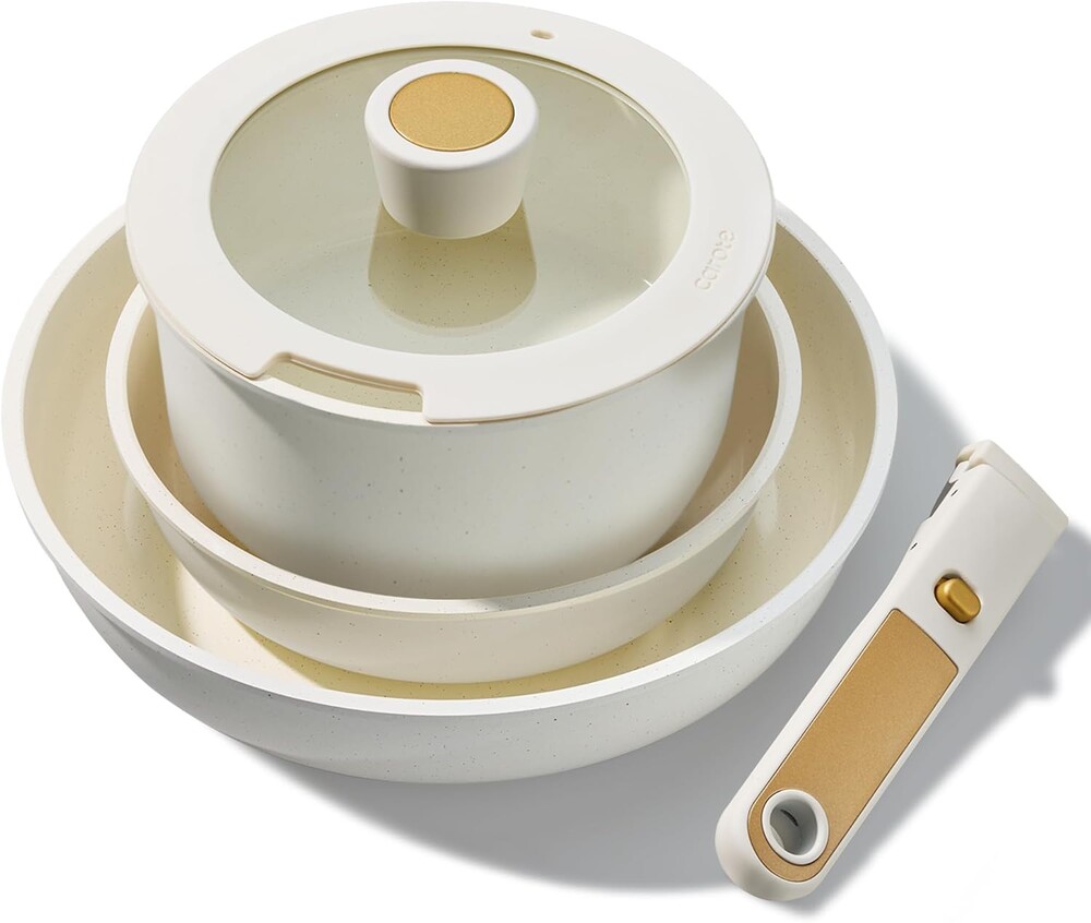 CAROTE 6pcs Pots and Pans Set Non Stick, Cookware Sets, Kitchen Set, Oven/Fridge Safe, Space Saving Pots Set, Nonstick Cooking Set with Versatile Detachable Handle, Induction RV Set