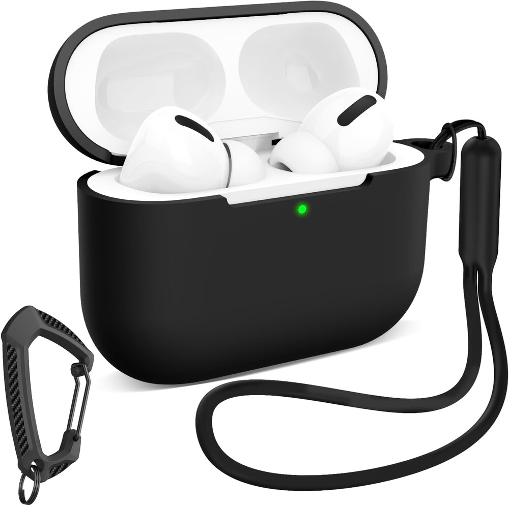 MILPROX Compatible for AirPods Pro 3 Silicone Case 2025 - Soft Protective Skin Cover with Carabiner/Lanyard for Women Girls Men, Front LED Visible, Girly Smooth Design for Shockproof Case - Black